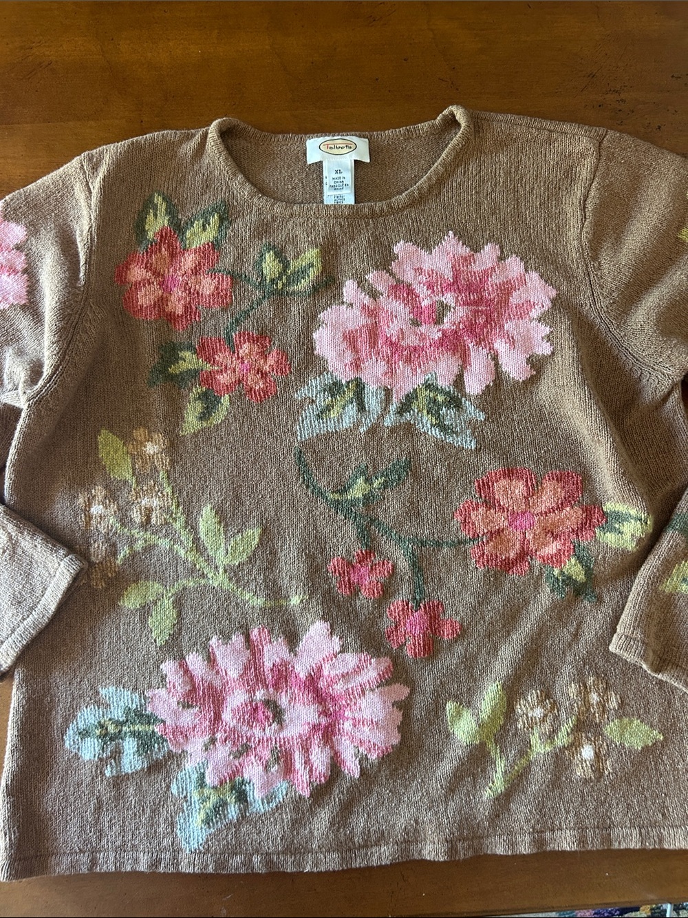 Vintage Talbots Taupe Floral Pullover sweater - Picture 3 of 7
